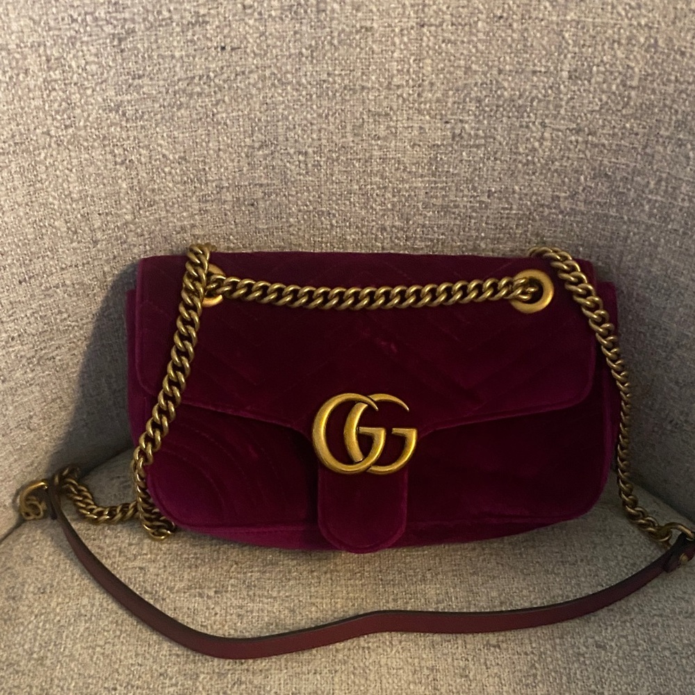 Gucci Velvet Small Crossbody Bag - Rich Purple with Gold Chain